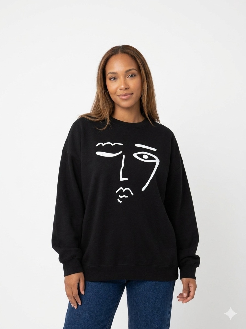 Black Graphic Face Sweatshirt Size: M - Women